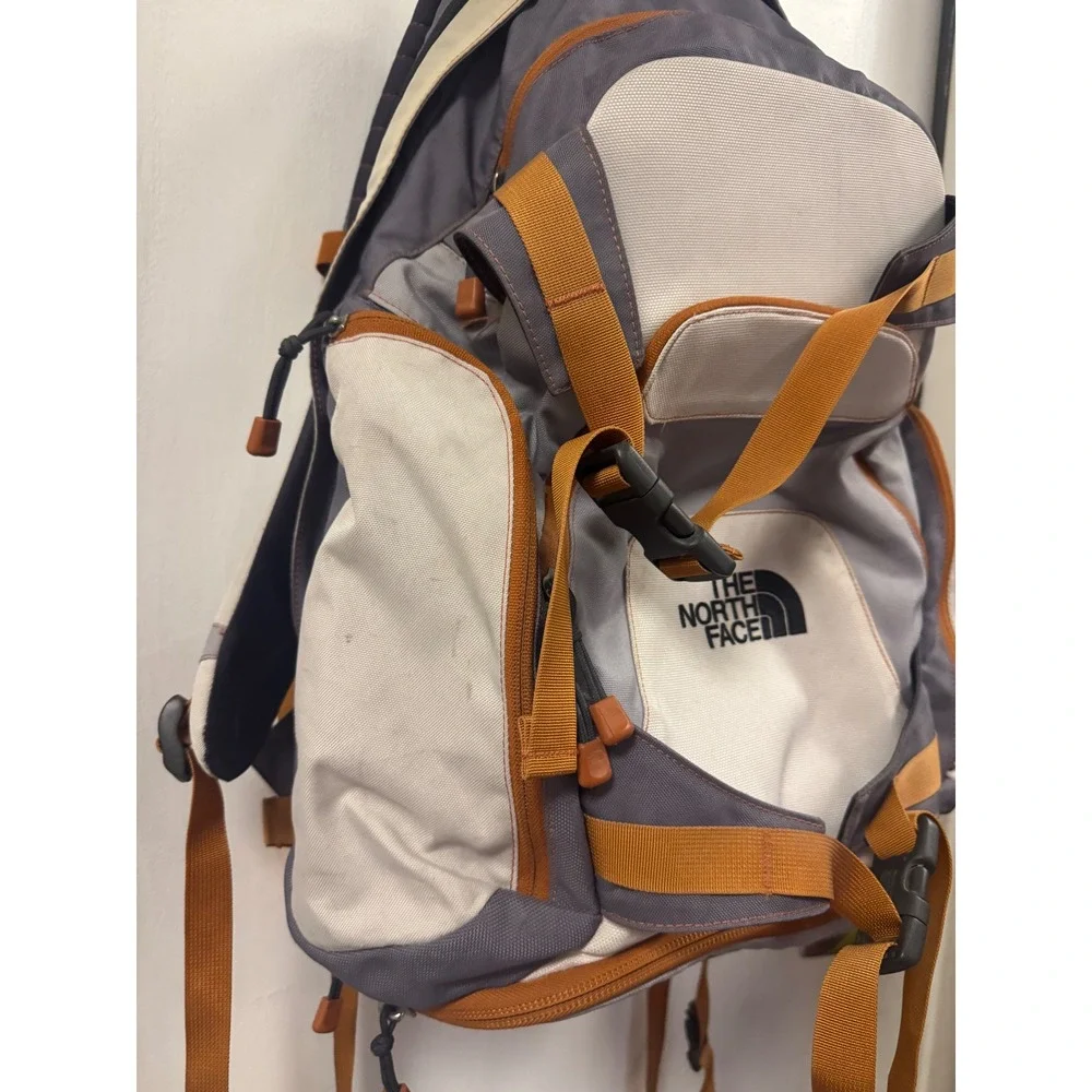 The North Face Backpack Grey Tan Orange‎ Outdoor Hiking Adventure Bag